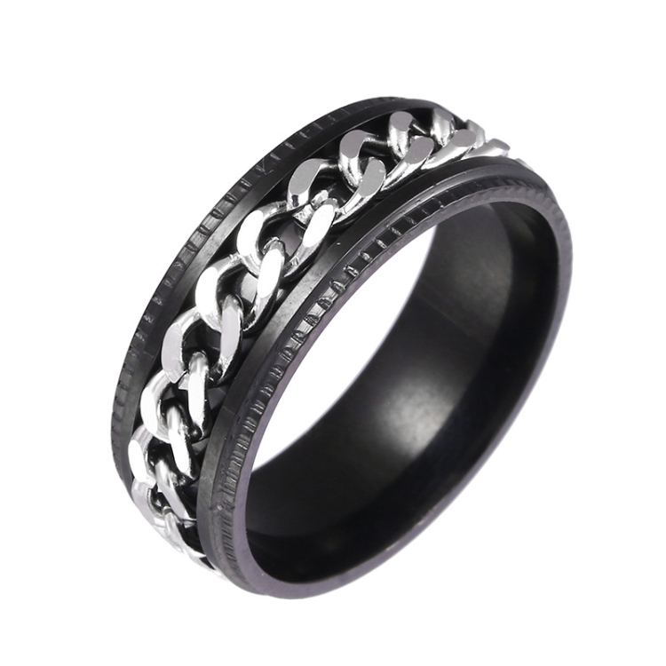 2 PCS Men Stainless Steel Embossed Turnable Chain Rings, Color: Black Steel Color(13)