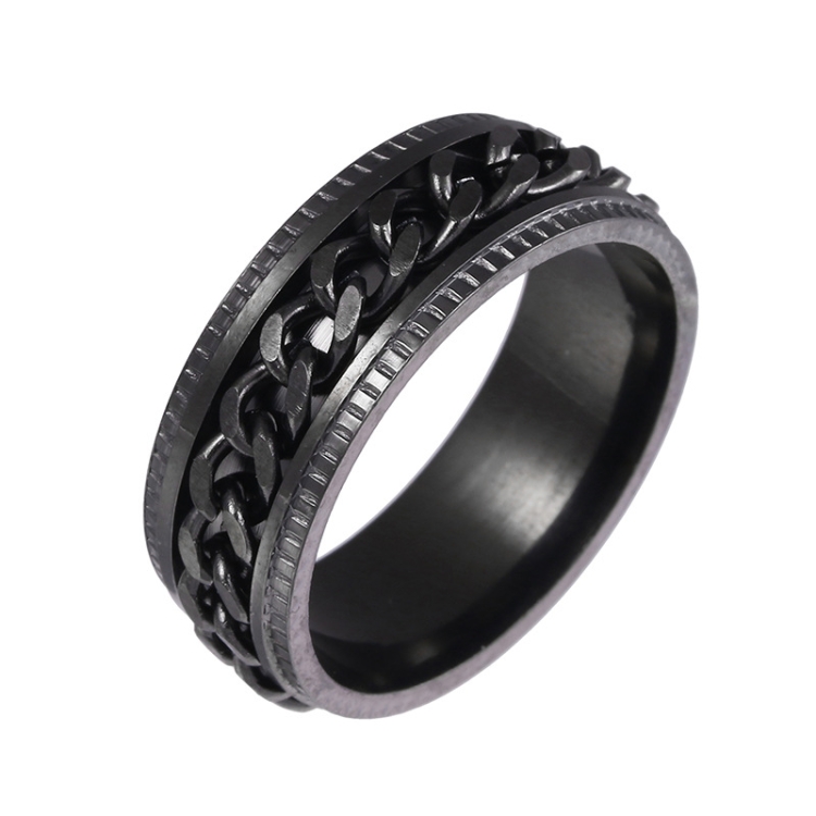 2 PCS Men Stainless Steel Embossed Turnable Chain Rings, Color: Black(9)