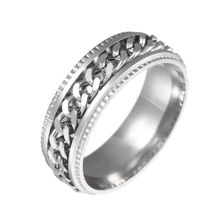 2 PCS Men Stainless Steel Embossed Turnable Chain Rings, Color: Steel Color(13)