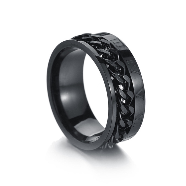 2 PCS Roman Numerals Turnable Chain Titanium Steel Ring, Color: black(13)