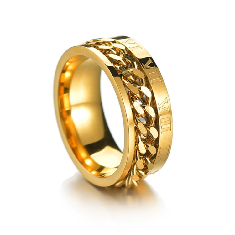 2 PCS Roman Numerals Turnable Chain Titanium Steel Ring, Color: Gold(11)