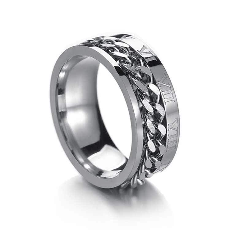 2 PCS Roman Numerals Turnable Chain Titanium Steel Ring, Color: Steel Color(6)