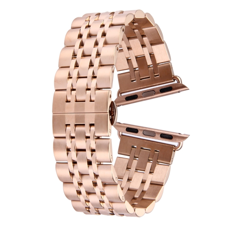 20mm Women Hidden Butterfly Buckle 7 Beads Stainless Steel Watch Band For Apple Watch 38mm(Rose Gold)
