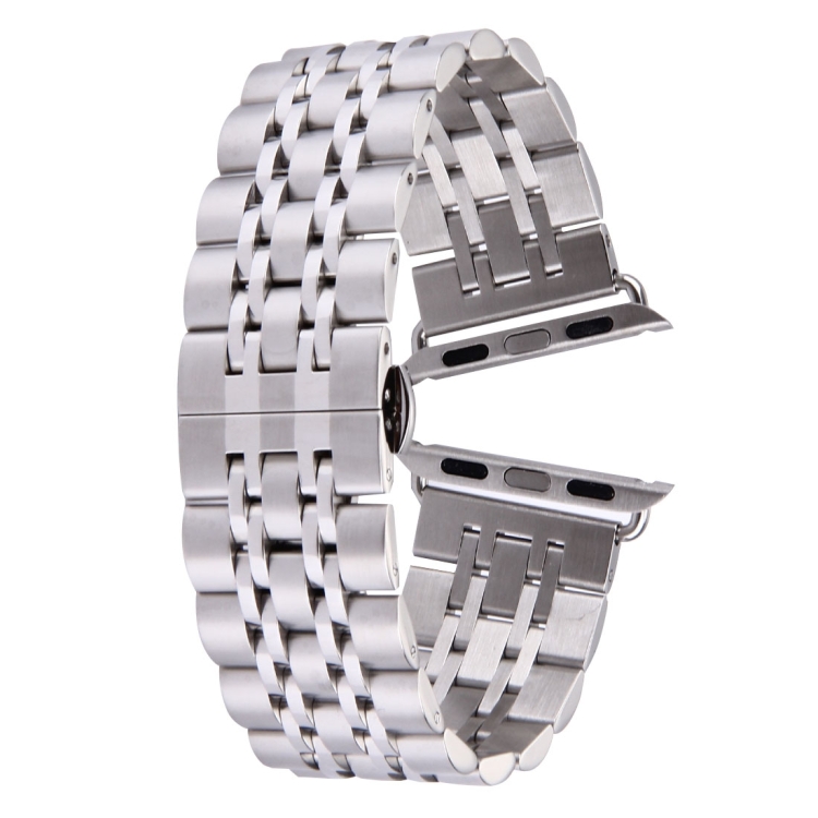 20mm Women Hidden Butterfly Buckle 7 Beads Stainless Steel Watch Band For Apple Watch 38mm(Silver)