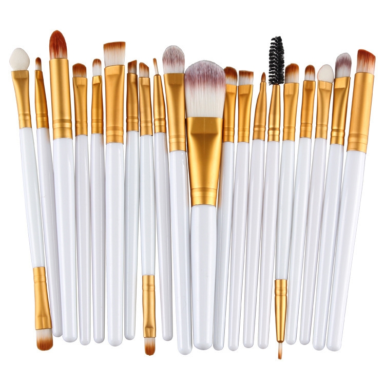 20pcs/set Wooden Handle Makeup Brush Set Beauty Tool Brushes(Gold+White)