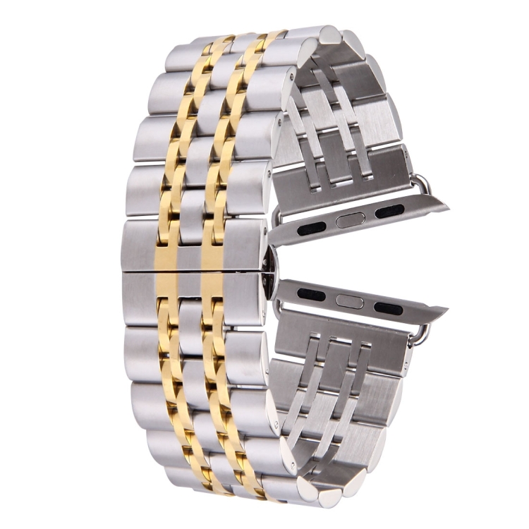 22mm Men Hidden Butterfly Buckle 7 Beads Stainless Steel Watch Band For Apple Watch 42mm