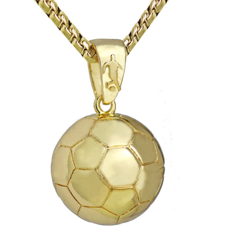 2pcs Three-Dimensional Sports Ball Pendant Necklace, Style: Men Football 18K Gold