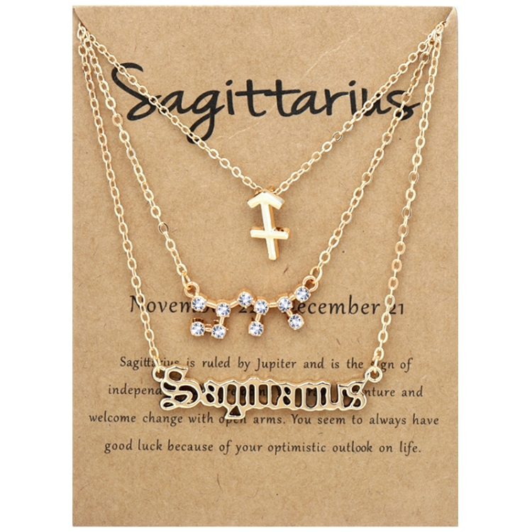 3 In 1 12 Zodiac Signs Necklace Set Retro Alphabet Symbols With Diamonds Jewelry Set, Style: Sagittarius Golden