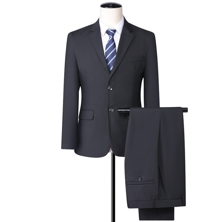 3 In 1 Men 2-Button Suit Handsome Slim Business Formal Suit Bank Sales Hotel Workwear, Size: M(Blazer+Vest+Trousers Black)