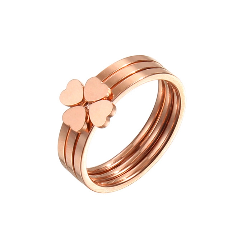 3 In 1 Titanium Steel Peach Heart Combination Four-Leaf Clover Couple Ring, Size: US Size 9(Rose Gold)
