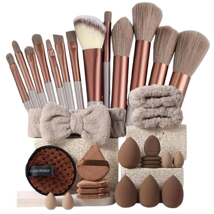 33pcs /Set Makeup Facial Cleansing Puff Makeup Tool Set, Color: Brown