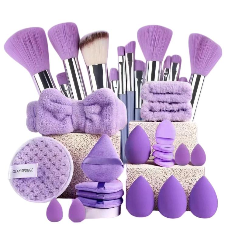 33pcs /Set Makeup Facial Cleansing Puff Makeup Tool Set, Color: Purple