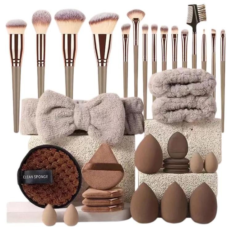35pcs /Set Makeup Facial Cleansing Puff Makeup Tool Set, Color: Brown