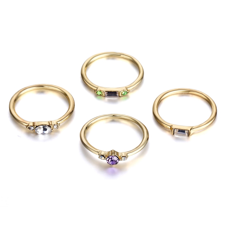 4 PCS Women Vintage Bohemian Crystal Zircon Ring Set, Ring Size:7
