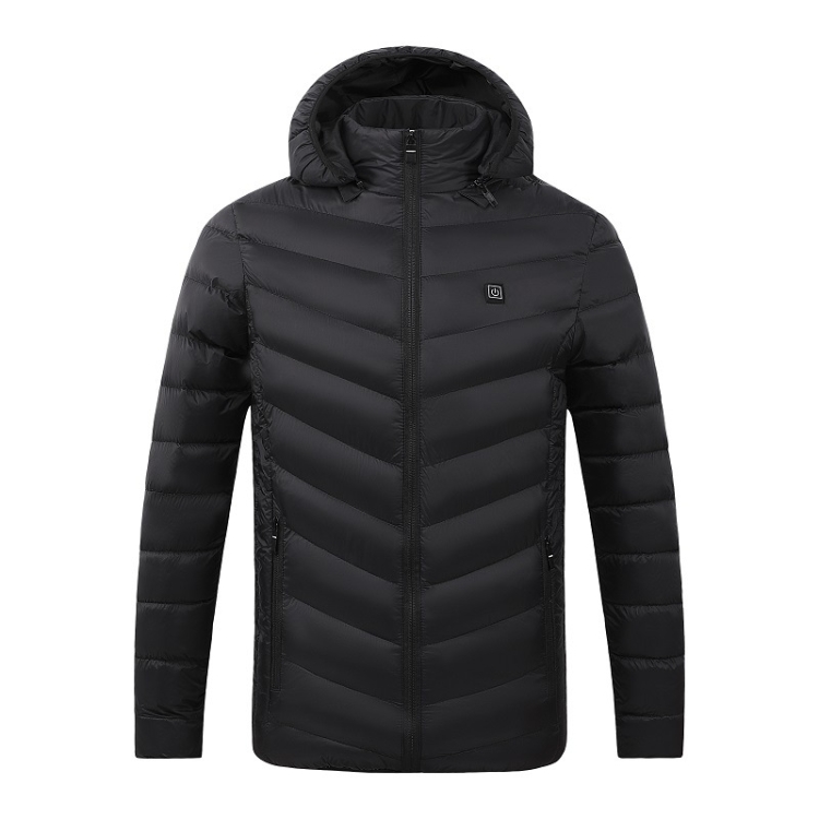 4 Zone Black  USB Winter Electric Heated Jacket Warm Thermal Jacket, Size: XXXXL