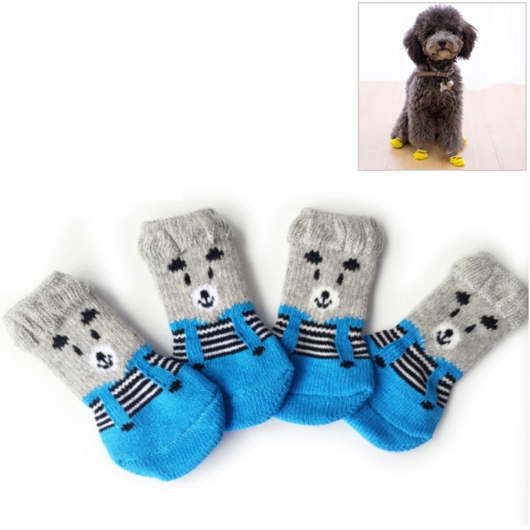 4pcs /Set Cute Puppy Dogs Pet Knitted Anti-slip Socks, Size:L (Bear)