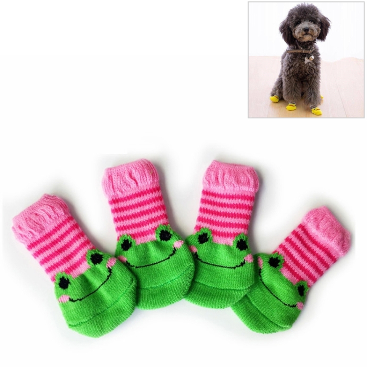 4pcs /Set Cute Puppy Dogs Pet Knitted Anti-slip Socks, Size:M (Frog)