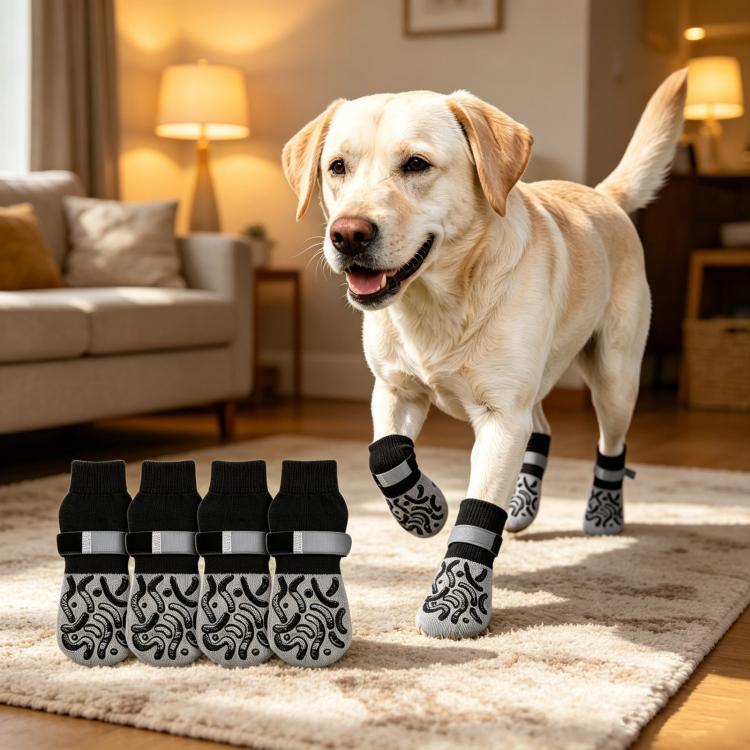 4pcs / Set Outdoor Silent Pet Socks For Medium & Large Dogs, Non-Slip Pet Paw Socks, Size: L(Luminous Black Geometry)