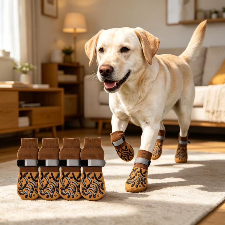 4pcs / Set Outdoor Silent Pet Socks For Medium & Large Dogs, Non-Slip Pet Paw Socks, Size: M(Luminous Yellow Geometry)
