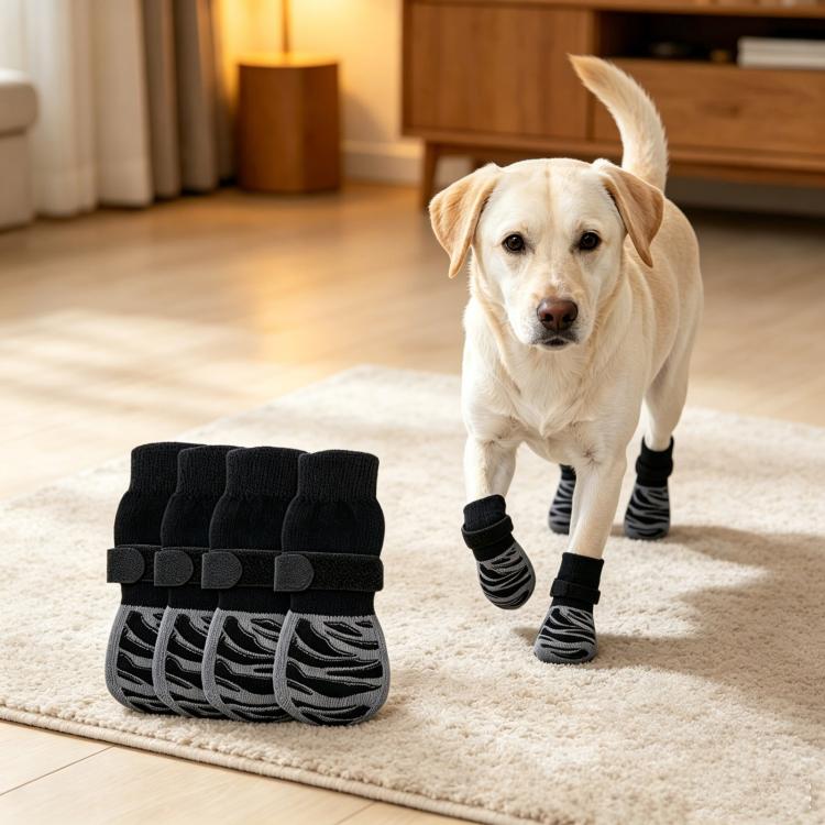 4pcs / Set Outdoor Silent Pet Socks For Medium & Large Dogs, Non-Slip Pet Paw Socks, Size: M(Stripes)
