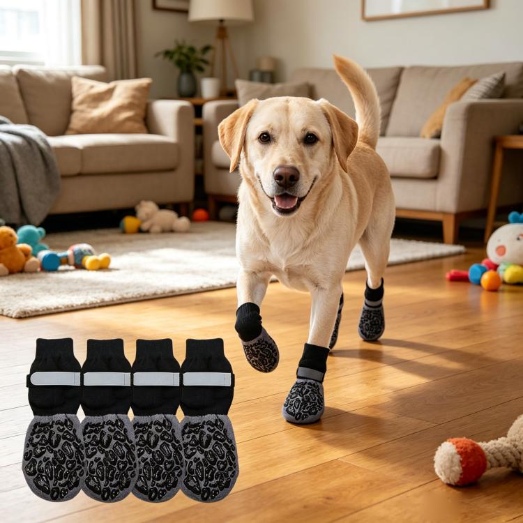 4pcs / Set Outdoor Silent Pet Socks For Medium & Large Dogs, Non-Slip Pet Paw Socks, Size: S(Luminous Leopard Print)