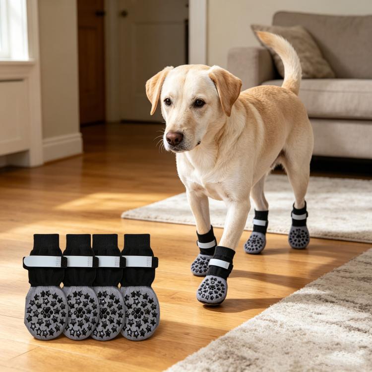 4pcs / Set Outdoor Silent Pet Socks For Medium & Large Dogs, Non-Slip Pet Paw Socks, Size: XL(Luminous Claw-print Stars)