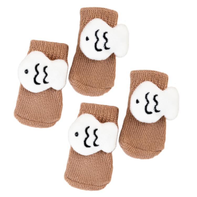 4pcs /Set Pet Dog Socks For Teddy Non-slip Anti-Scratch Anti-Dirty 3D Dolls Socks Dog Shoes, Size: S(Small Fish)