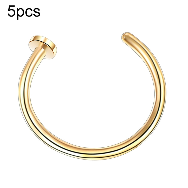 5pcs Stainless Steel Nose Ring Without Hole C-Shape Nose Staple Lip Band Earrings, Size: 0.8 x 6+2(Gold)