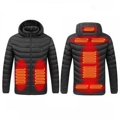 9 Zone Black USB Winter Electric Heated Jacket Warm Thermal Jacket, Size: XXL