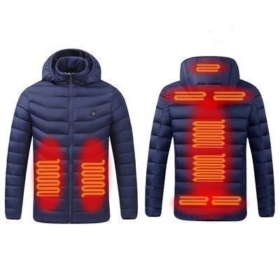 9 Zone Blue USB Winter Electric Heated Jacket Warm Thermal Jacket, Size: L