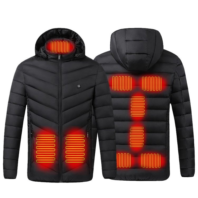 9 Zone Double Control Black USB Winter Electric Heated Jacket Warm Thermal Jacket, Size: XXXXL