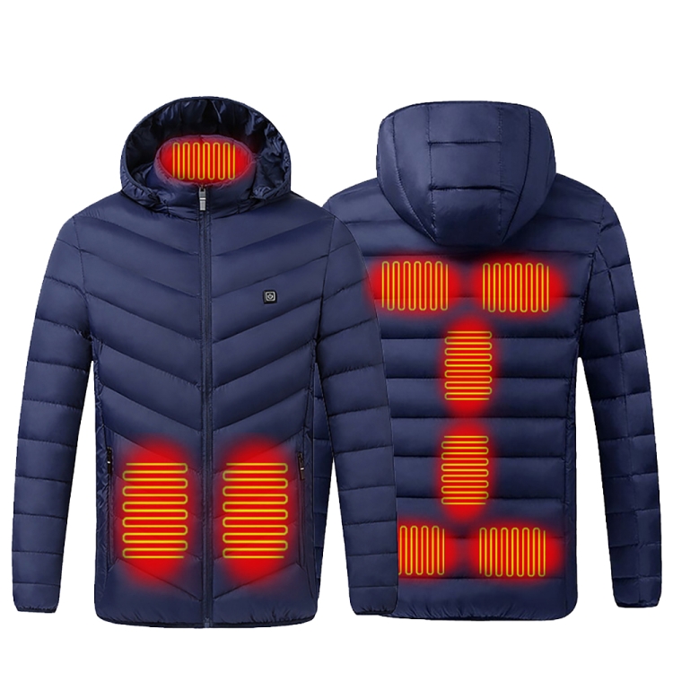 9 Zone Double Control Blue USB Winter Electric Heated Jacket Warm Thermal Jacket, Size: S