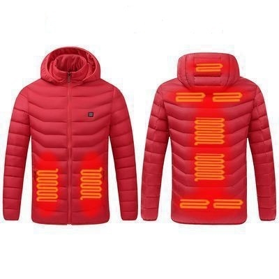 9 Zone Red USB Winter Electric Heated Jacket Warm Thermal Jacket, Size: L