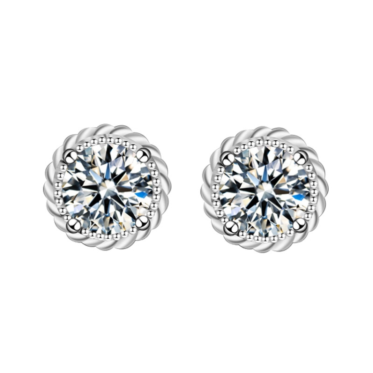 925 Silver Needle Crown Earrings(50 Points Mosan Diamond White Gold)