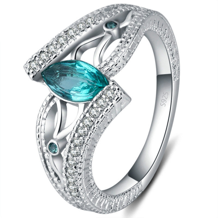925 Sterling Silver Finger Rings Women Vintage Engagment Zircon Jewelry, Ring Size:7(Green)