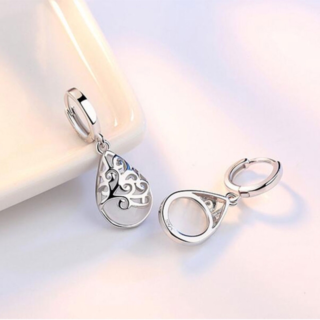 925 Sterling Silver Moonlight Opal Tears Totem Drop Earrings(white)