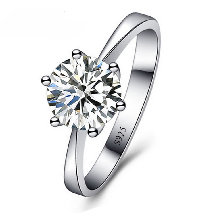 925 Sterling Silver Woman CZ Crystal Wedding Engagement Finger Rings Super Shinning Cubic Zirconia Fine Jewelry, Ring Size:6