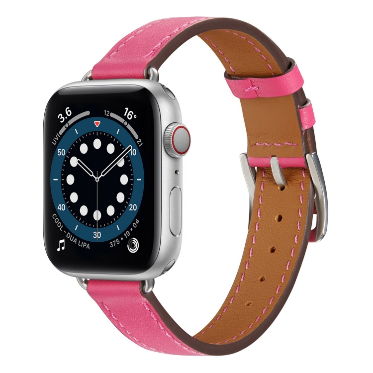 A Style Leather Watch Band Watch Band For Apple Watch Ultra 49mm&Watch Ultra 2 49mm / Series 9&8&7 45mm / SE 3&SE 2&6&SE&5&4 44mm / 3&2&1 42mm(Rose Red)