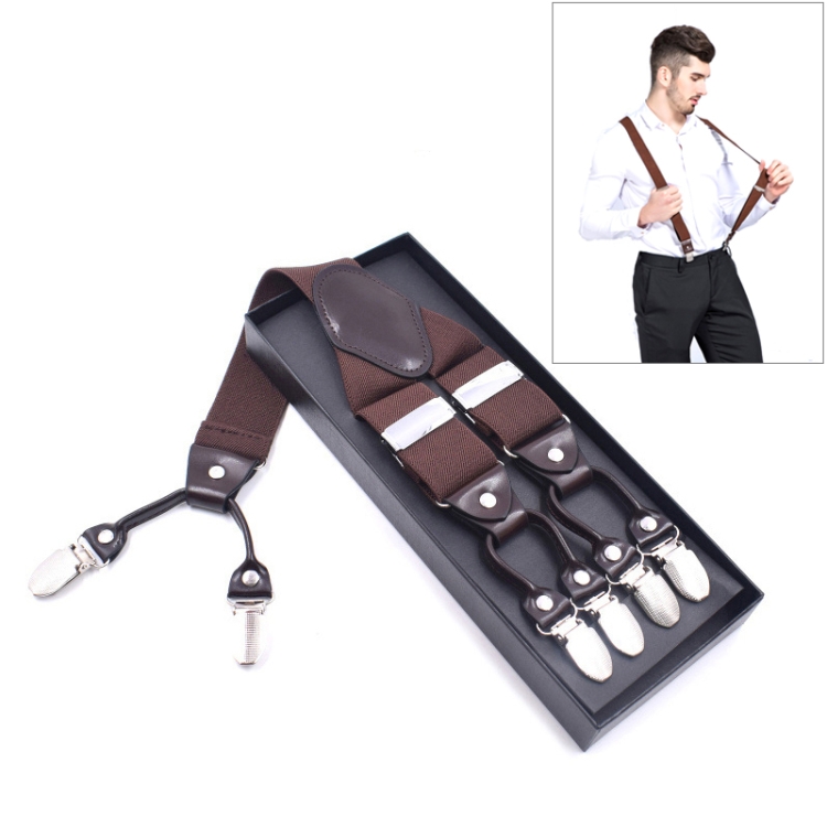 Adjustable 6 Clips Trousers Strap Clip for Men, Size: 125 x 3.5cm(Brown)