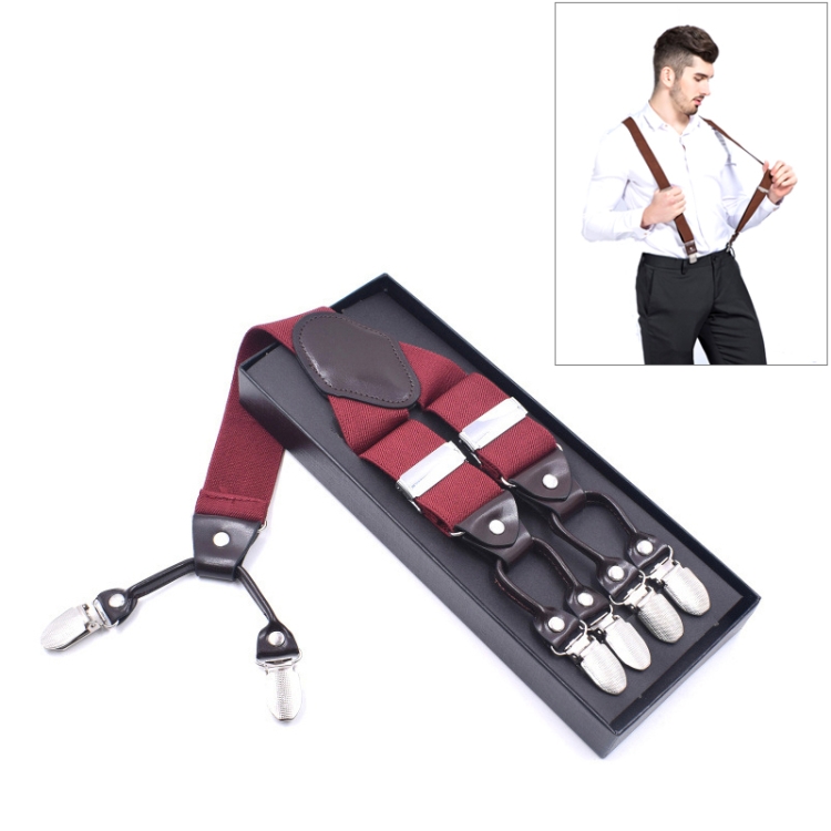 Adjustable 6 Clips Trousers Strap Clip for Men, Size: 125 x 3.5cm(Red)