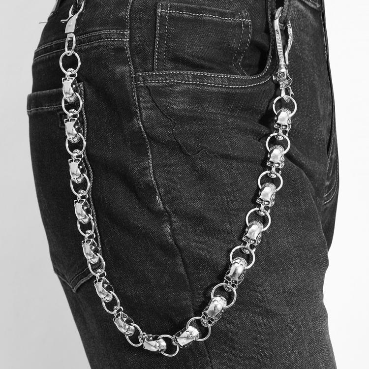 Alloy Skull Punk Hip Hop Chain - Gothic Waist/Belt Chain for Jeans, Streetwear Accessories, Rave Festival Jewelry(Silver)