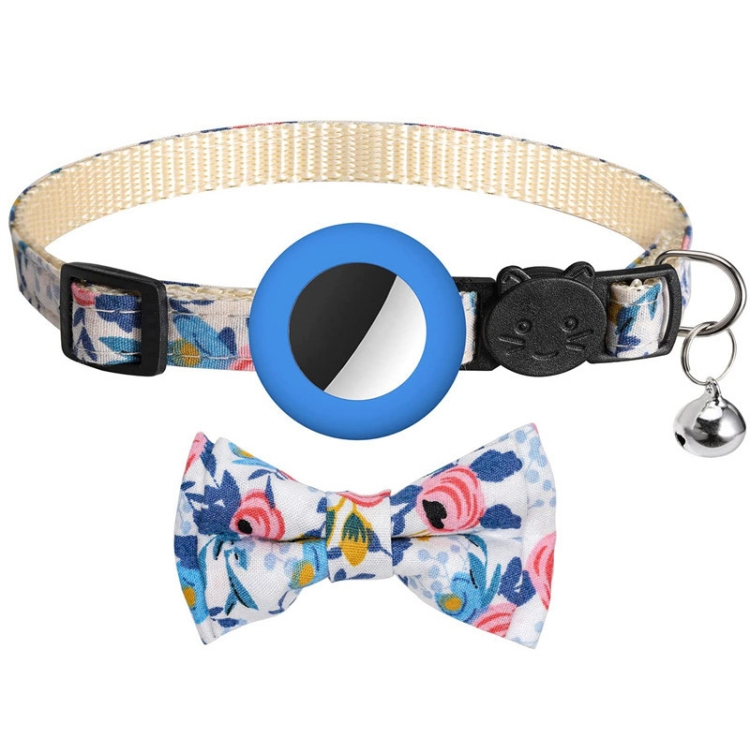 Anti-Lost Printed Bow Pet Collar with Bell for AirTag 2nd Gen / AirTag 1st Gen(Blue)