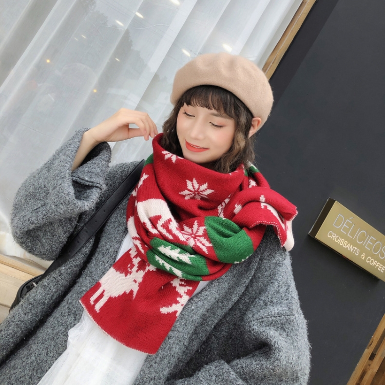 Autumn and Winter Christmas Pattern Knitted Warm All-Match Shawl Scarf(T01 Beige)