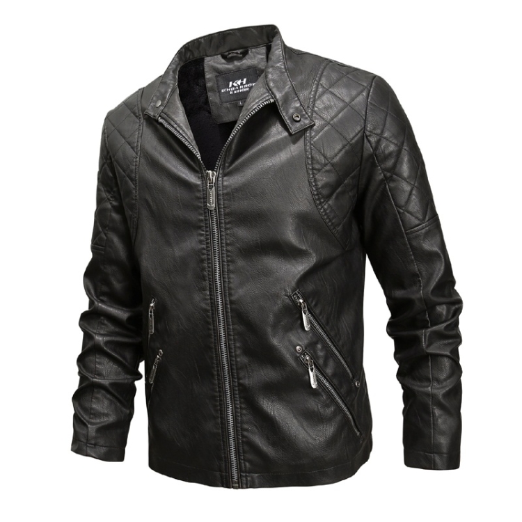 Autumn And Winter Fashion Tide Male Leather Jacket (Color:Black Size:L)