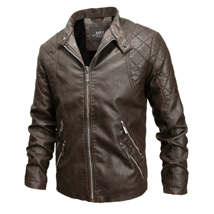 Autumn And Winter Fashion Tide Male Leather Jacket (Color:Coffee Size:XXXL)