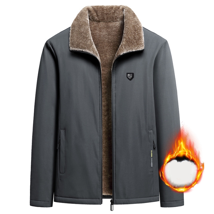 Autumn and Winter Middle-aged Dad Jacket Men Velvet Thickening Clothes, Size: 2XL(Gray)