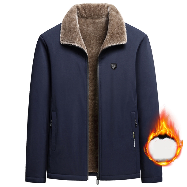 Autumn and Winter Middle-aged Dad Jacket Men Velvet Thickening Clothes, Size: M(Black)