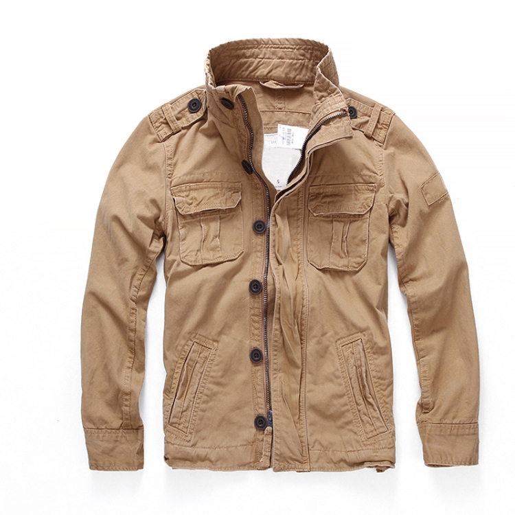 Autumn And Winter Middle Aged Men Jacket Casual Workers Dress Denim Jackets Clothes, Size: XL(Khaki)