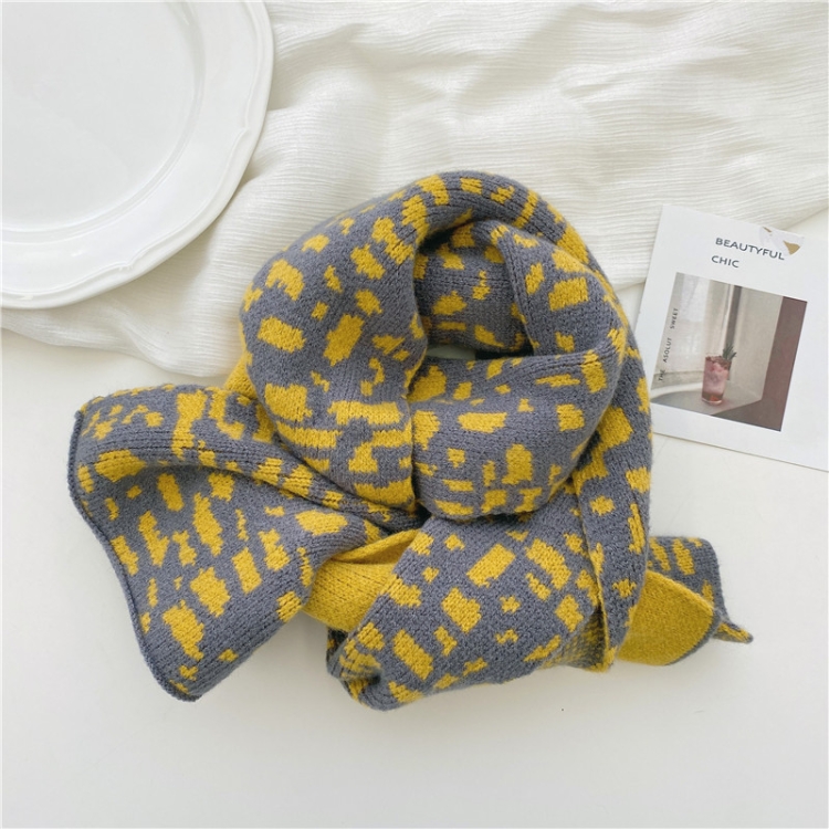 Autumn and Winter Warm All-Match Leopard Texture Color Matching Children Knitted Scarf, Size:122 x 20cm(Yellow)