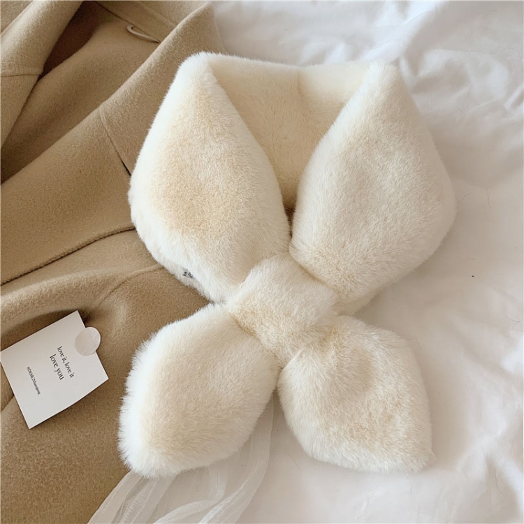 Autumn and Winter Windproof Plush Warm Cross Scarf(Milk White)